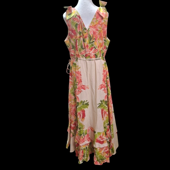 Gibson Latimer Wrap Midi Floral Dress Ruffled Tiered High Low Hem Women Size XXL - Picture 6 of 16